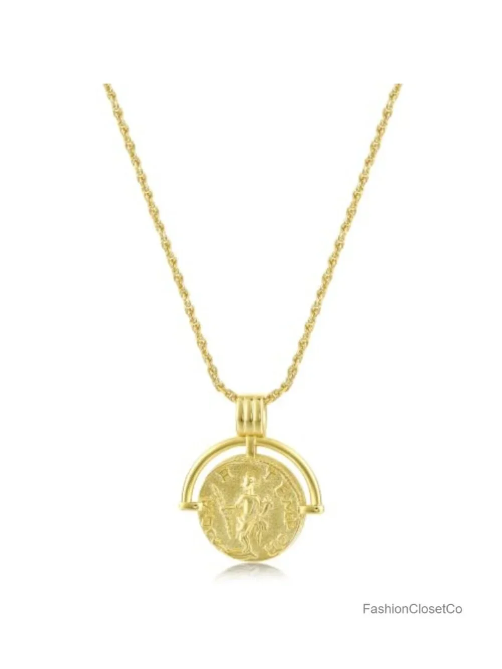 18k Gold Plated Layered Choker Necklace with Roman Coin Pendant